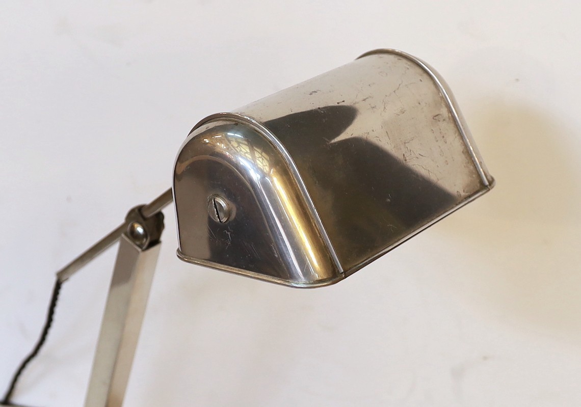 A 1930s French chrome plated adjustable desk lamp with marble base, height 42cm